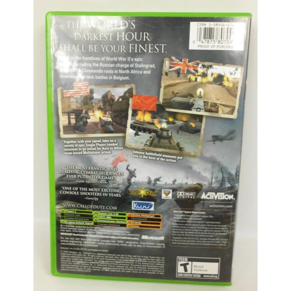 Call of Duty Finest Hour Microsoft Xbox 2004 Complete Tested Working